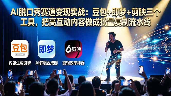AI脱口秀赛道变现实战：豆包+即梦+剪映三个工具，把高互动内容做成批量复制流水线 - 小灰云创-小灰云创