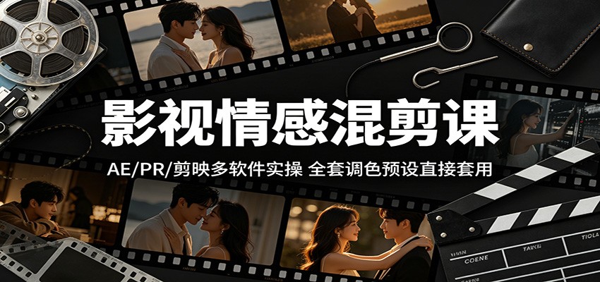 影视情感混剪课：AE/PR/剪映多软件实操，全套调色预设直接套用-小灰云创