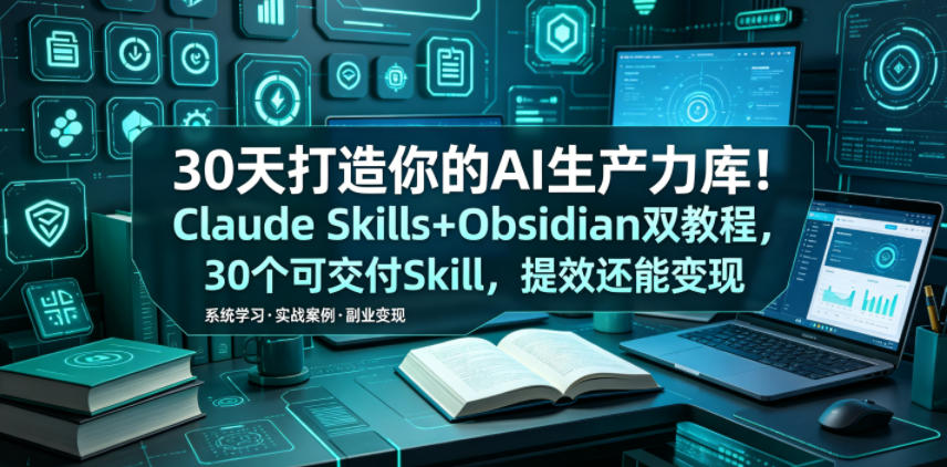 30天打造你的AI生产力库!Claude Skills+Obsidian 双教程,30 个可交付 Skill,提效还能变现-小灰云创
