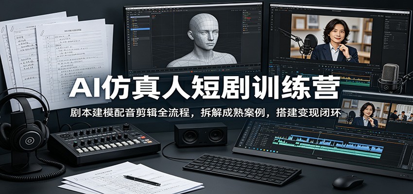 AI仿真人短剧训练营:剧本建模配音剪辑全流程,拆解成熟案例,搭建变现闭环-小灰云创