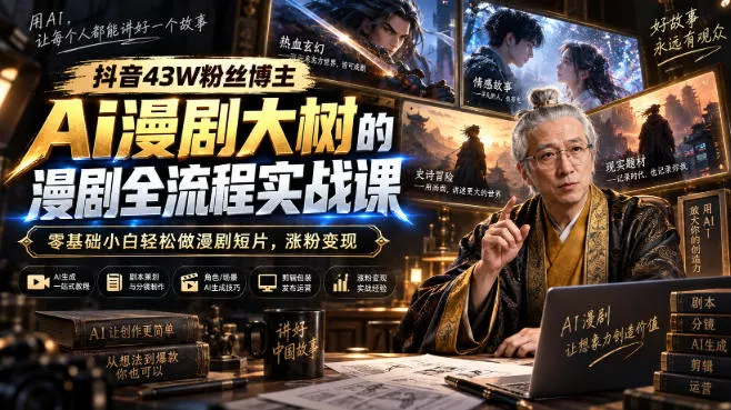 抖音43W粉丝博主Ai漫剧大树的漫剧制作全流程实战课，零基础小白轻松做漫剧短片，涨粉变现(更新1027)-小灰云创