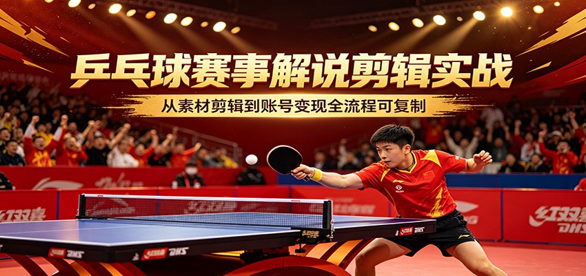 乒乓球赛事解说剪辑实战，从素材剪辑到账号变现全流程可复制-小灰云创