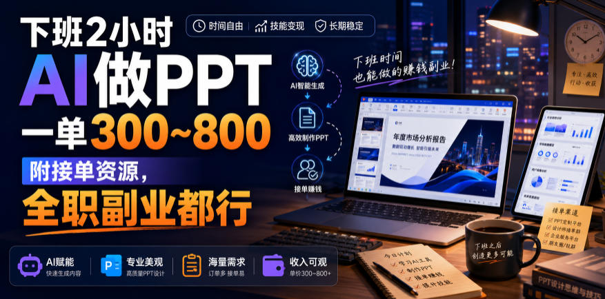 下班2小时AI做PPT，一单300~800，附接单资源，全职副业都行【揭秘】-小灰云创