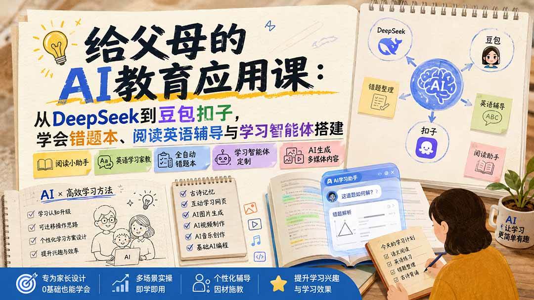(19890期)给父母的AI教育应用课:从DeepSeek到豆包扣子,学会错题本、阅读英语辅导与学习智能体搭建-小灰云创