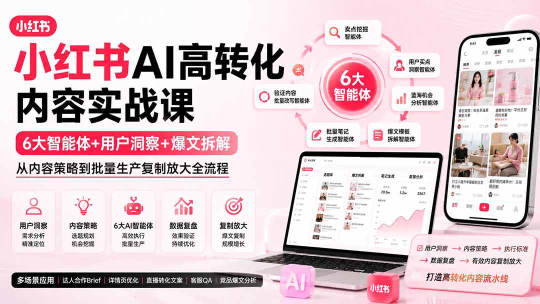 (19927期)小红书AI高转化内容实战课:6大智能体+用户洞察+爆文拆解,从内容策略到批量生产复制放大全流程-小灰云创