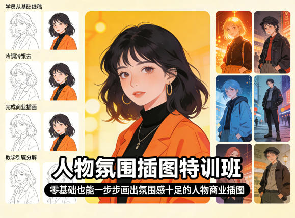 人物氛围插图特训班，零基础也能一步步画出氛围感十足的人物商业插图 - 小灰云创-小灰云创