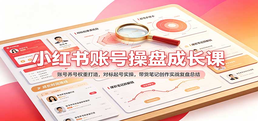 小红书账号操盘成长课：账号养号权重打造，对标起号实操，带货笔记创作实战复盘总结-小灰云创