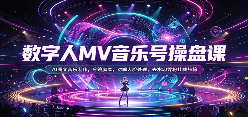 数字人MV音乐号操盘课:AI图文音乐制作,分镜脚本,对嘴人脸处理,去水印零粉挂载热榜-小灰云创
