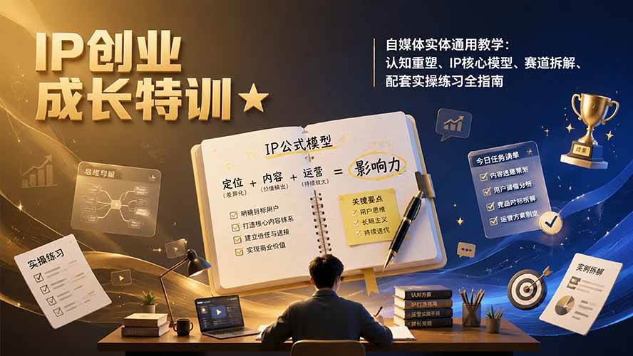 （19567期）IP创业成长特训★自媒体实体通用教学：认知重塑、IP核心模型、赛道拆解、配套实操练习全指南