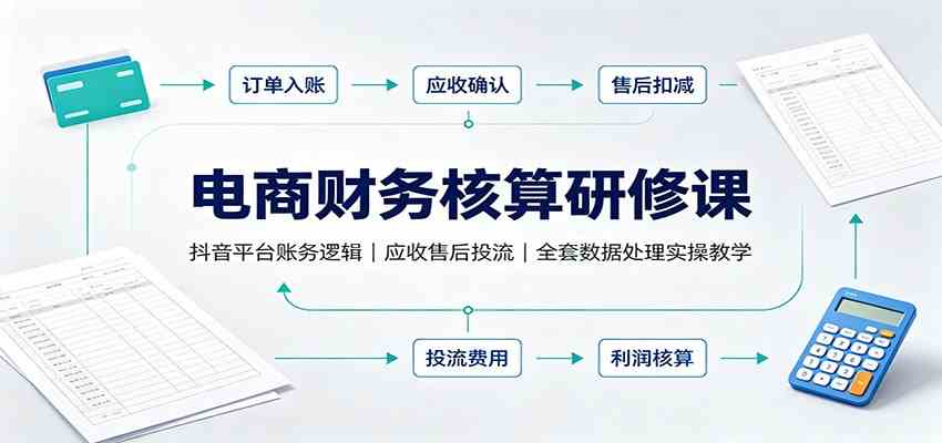 电商财务核算研修课:抖音平台账务逻辑,应收售后投流,全套数据处理实操教学-小灰云创