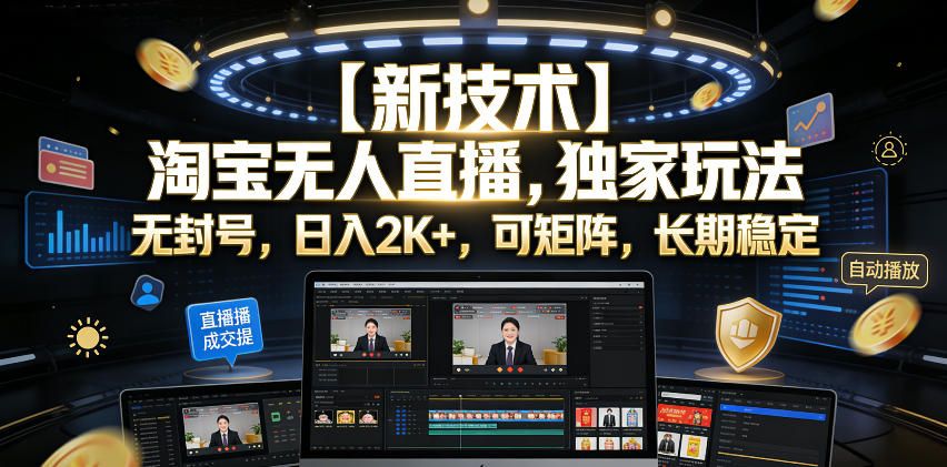 【新技术】淘宝无人直播,独家玩法,无封号,日入2K+,可矩阵,长期稳定【揭秘】-小灰云创