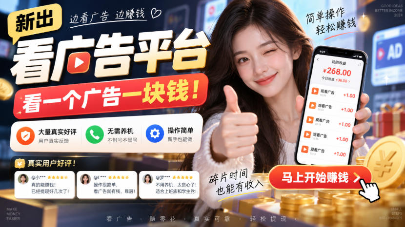 新出看广告平台,看一个广告一块钱,大量真实好评!无需养机、不会黑号,操作简单【揭秘】-小灰云创