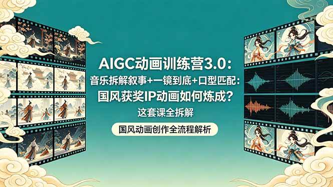 （18244期）AIGC动画训练营3.0：音乐拆解叙事+一镜到底+口型匹配：国风获奖IP动画如何炼成？这套课全拆解-小灰云创