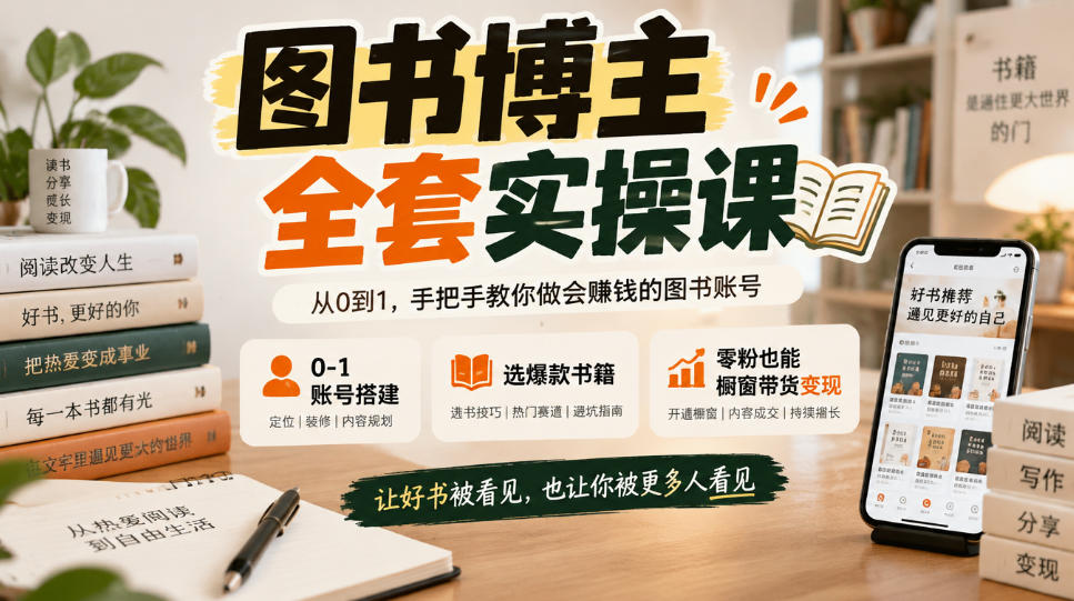 图书博主全套实操课，0‑1账号搭建，选爆款书籍，零粉也能橱窗带货变现-小灰云创