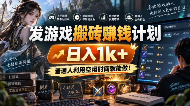发游戏搬砖賺钱计划，日入1k+，普通人利用空闲时间就能做！【揭秘】-小灰云创