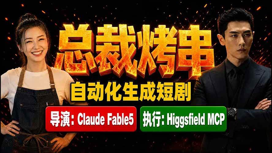 (19541期)《总裁烤串》真人短剧全自动诞生!Claude Fable5 当导演,Higgsfield MCP 执行!-小灰云创