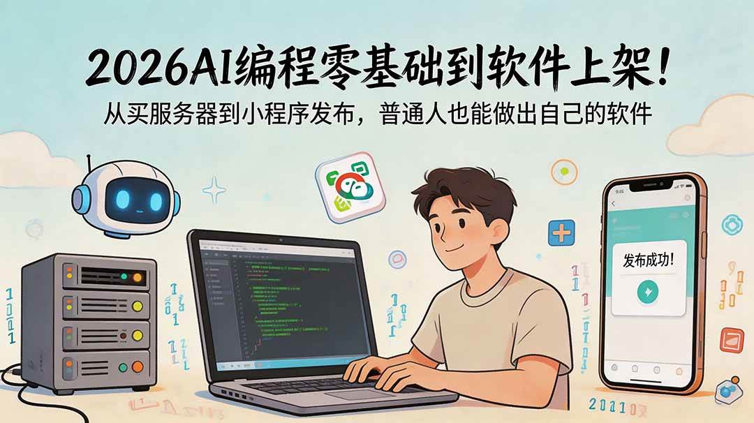 （18905期）2026AI编程零基础到软件上架！从买服务器到小程序发布，普通人也能做出自己的软件-小灰云创