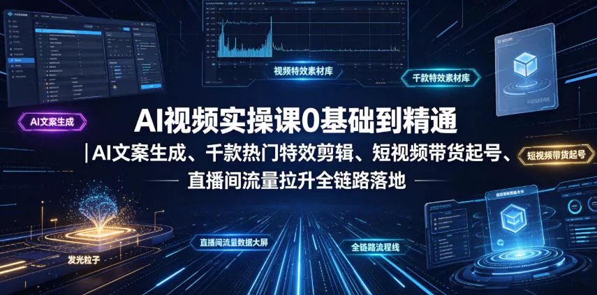 AI视频实操课0基础到精通｜AI文案生成、千款热门特效剪辑、短视频带货起号、直播间流量拉升全链路落地-小灰云创