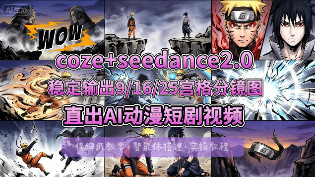[COZE搭建教学]COZE+即梦Seedance 2.0稳定输出9-16-25宫格分镜图直出AI漫剧视频 - 小灰云创-小灰云创