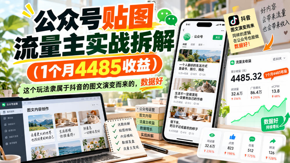 公众号贴图流量主实战拆解(1个月4485收益),这个玩法隶属于抖音的图文演变而来的,数据好 公众号贴图流量主实战拆解(1个月4485收益),这个玩法隶属于抖音的图文演变而来的,数据好