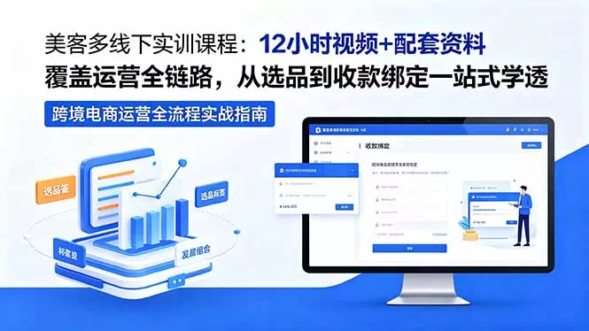 美客多线下实训课程:12小时视频+配套资料覆盖运营全链路,从选品到收款绑定一站式学透-小灰云创