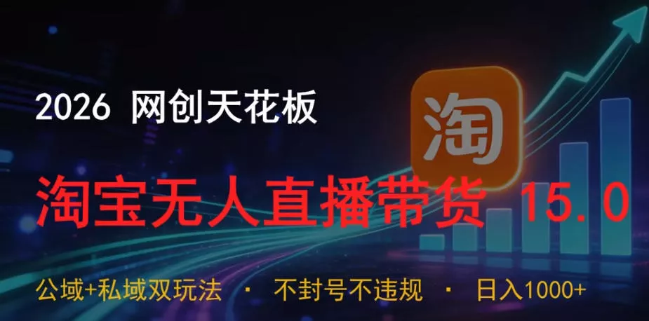 2026网创天花板，淘宝无人直播带货15.0，公域+私域双玩法，日入1k+，不违规不封号【揭秘】-小灰云创