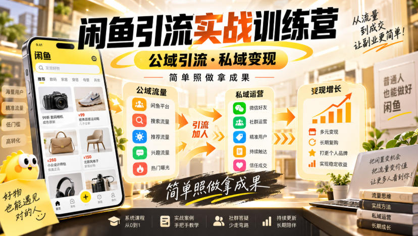 闲鱼引流实战训练营，公域引流·私域变现，简单照做拿成果-小灰云创