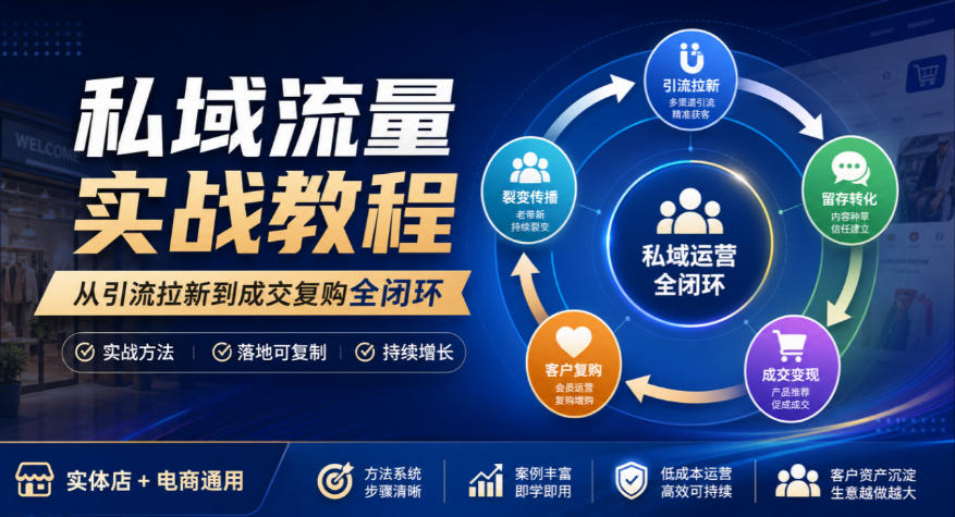 私域流量实战教程,从引流拉新到成交复购全闭环,实体店电商通用 私域流量实战教程,从引流拉新到成交复购全闭环,实体店电商通用