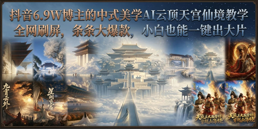 抖音6.9W博主的中式美学AI云顶天宫仙境教学，全网刷屏，条条大爆款，小白也能一键出大片-小灰云创