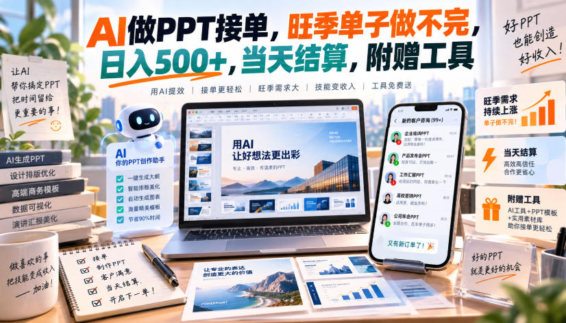 AI做PPT接单，旺季单子做不完，日入500+，当天结算，附赠工具【揭秘】-小灰云创