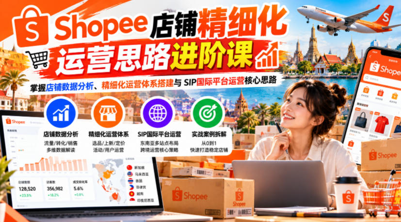 Shopee店铺精细化运营思路进阶课,掌握店铺数据分析、精细化运营体系搭建与SIP国际平台运营核心思路-小灰云创