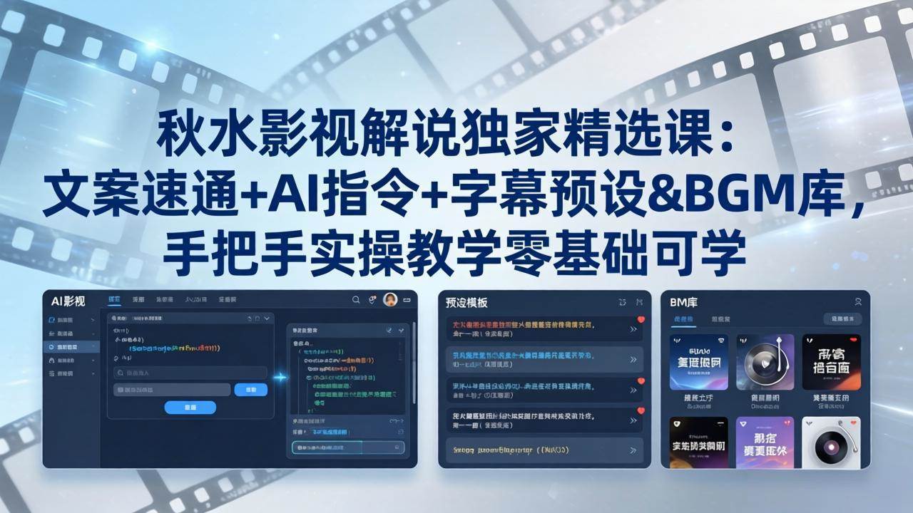 （18080期）秋水影视解说独家精选课：文案速通+AI指令+字幕预设+BGM库，手把手实操教学零基础可学-小灰云创