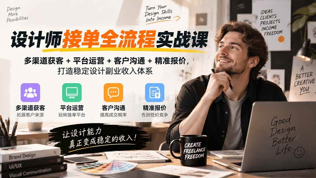 （20563期）设计师接单全流程实战课-无水印｜多渠道获客+平台运营+客户沟通+精准报价，打造稳定设计副业收入体系-小灰云创