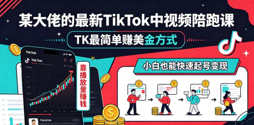 某大佬的最新TikTok中视频陪跑课，TK最简单賺美金方式，靠播放量賺钱，小白也能快速起号变现-小灰云创