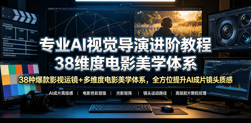 专业AI视觉导演进阶教程，38种爆款影视运镜+多维度电影美学体系，全方位提升AI成片高级感与镜头质感-小灰云创