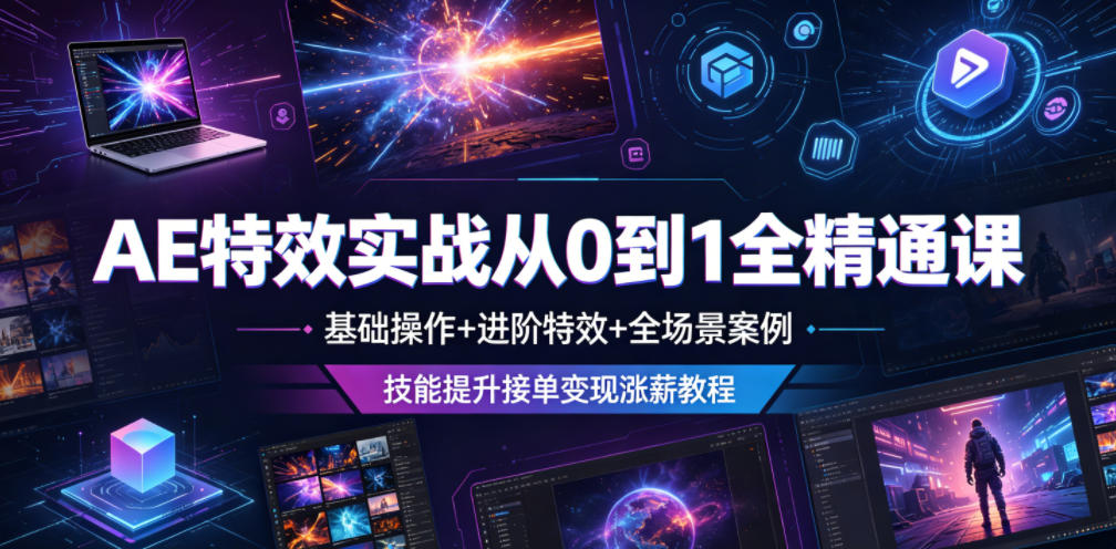 AE特效实战从0到1全精通课，基础操作+进阶特效+全场景案例，技能提升接单变现涨薪教程-小灰云创
