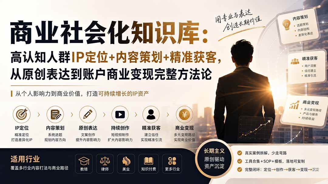 （19733期）商业社会化知识库：高认知人群IP定位+内容策划+精准获客，从原创表达到账户商业变现完整方法论-小灰云创