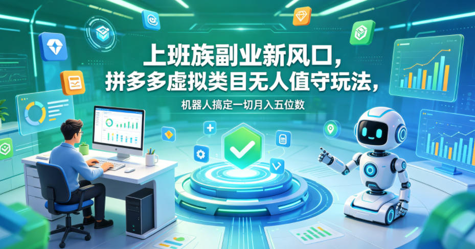 上班族副业新风口，拼多多虚拟类目无人值守玩法，机器人搞定一切月入五位数【揭秘】-小灰云创