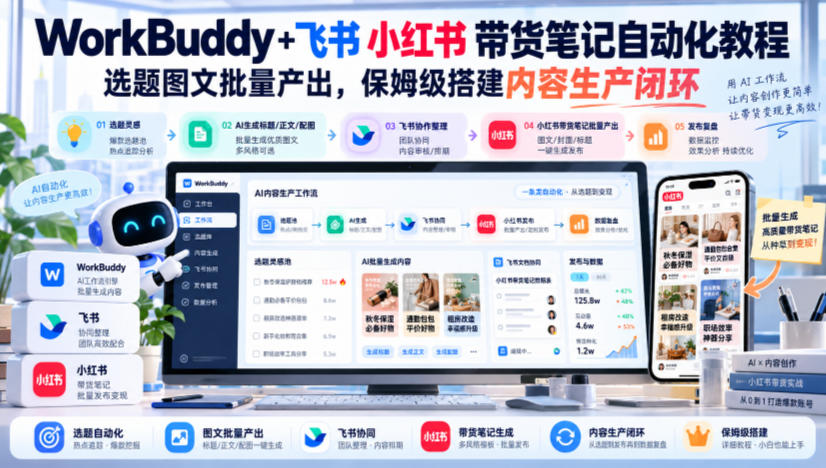 WorkBuddy+飞书小红书带货笔记自动化教程，选题图文批量产出，保姆级搭建内容生产闭环【文档】-小灰云创