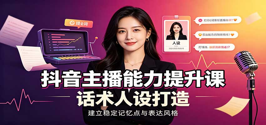 抖音主播能力提升课:账号底层逻辑,直播间搭建调试,话术人设打造全套教学-小灰云创