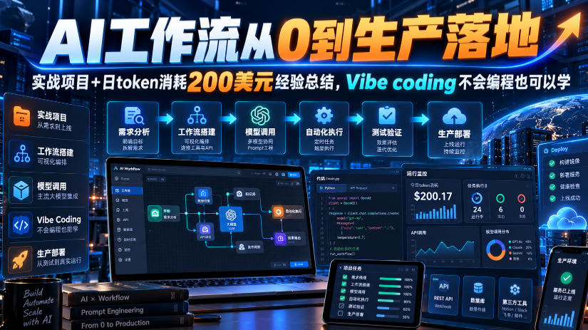 AI工作流从0到生产落地，实战项目+日token消耗200美刀经验总结，Vibe coding不会编程也可以学-小灰云创