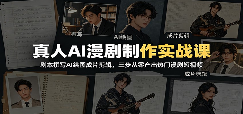 真人AI漫剧制作实战课：剧本撰写AI绘图成片剪辑，三步从零产出热门漫剧短视频-小灰云创