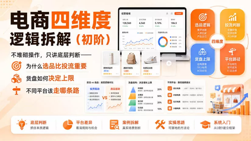 电商四维度逻辑拆解(初阶)不堆砌操作,只讲底层判断——为什么选品比投流重要、货盘如何决定上限、不同平台该走哪条路-小灰云创