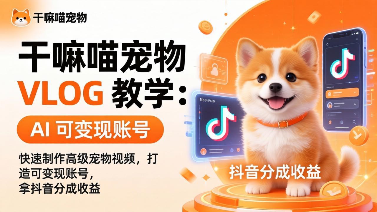 干嘛喵宠物 VLOG 教学:AI 快速制作高级宠物视频,打造可变现账号,拿抖音分成收益-小灰云创