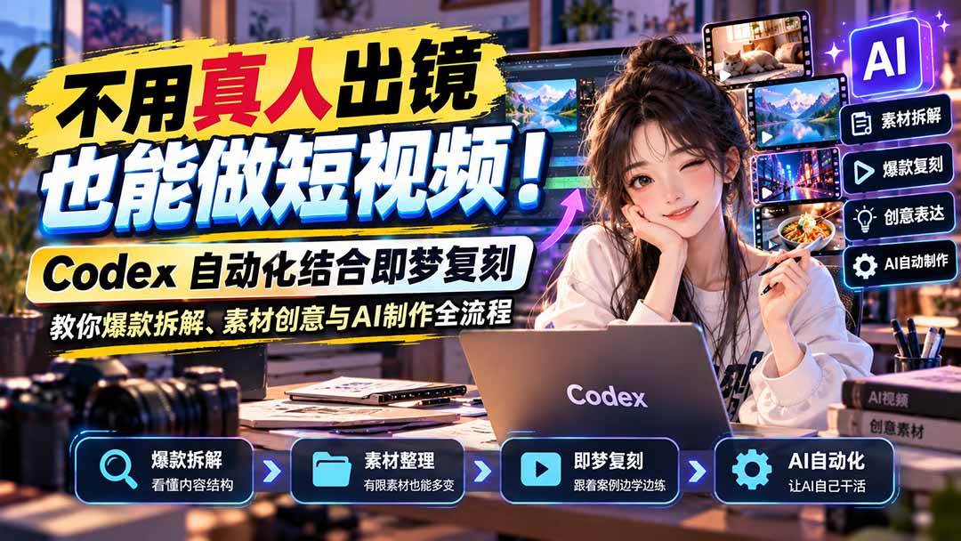 (20988期)不用真人出镜也能做短视频!Codex自动化结合即梦复刻,教你爆款拆解、素材创意与AI制作全流程 (20988期)不用真人出镜也能做短视频!Codex自动化结合即梦复刻,教你爆款拆解、素材创意与AI制作全流程