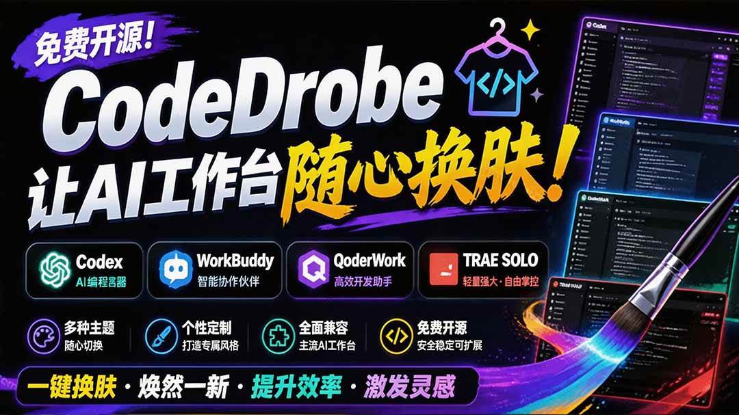 （19586期）免费开源的CodeDrobe，让AI工作台随心换肤，支持Codex、WorkBuddy等，免费且本地运行！-小灰云创