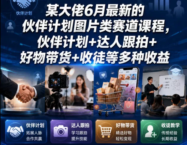 某大佬6月最新的伙伴计划图片类赛道课程，伙伴计划+达人跟拍+好物带货+收徒等多种收益-小灰云创