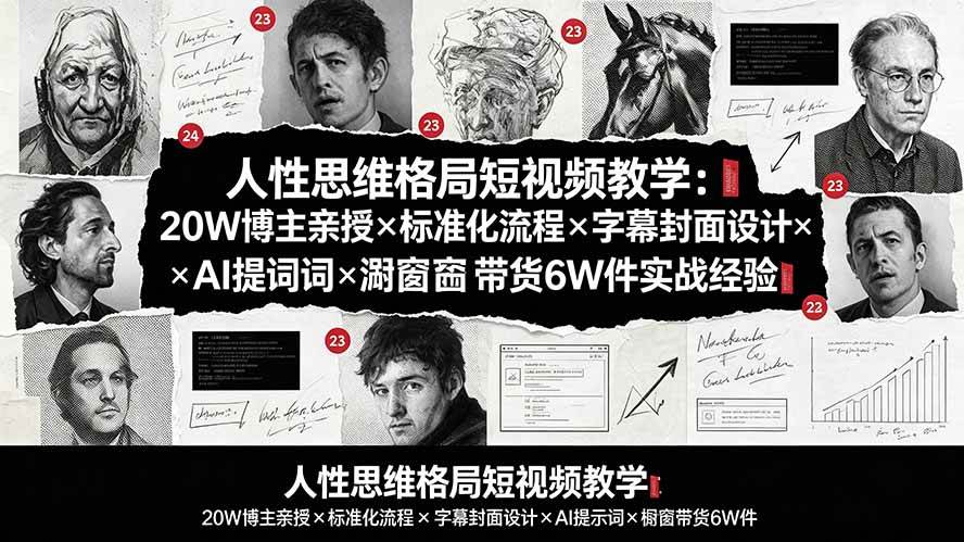 (19538期)人性思维格局短视频教学:20W博主亲授×标准化流程×字幕封面设计×AI提示词×橱窗带货6W件实战经验-小灰云创