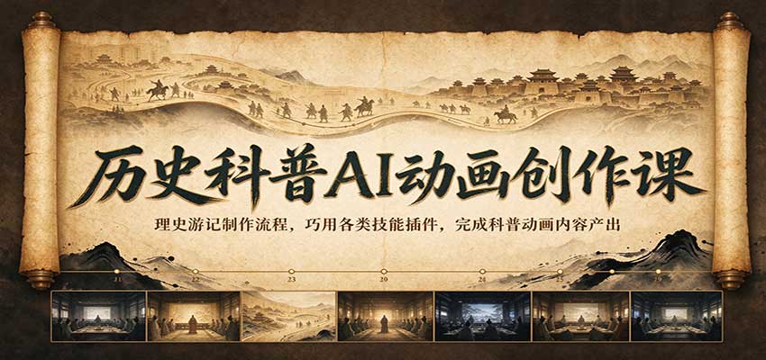 历史科普AI动画创作课：理史游记制作流程，巧用各类技能插件，完成科普动画内容产出-小灰云创