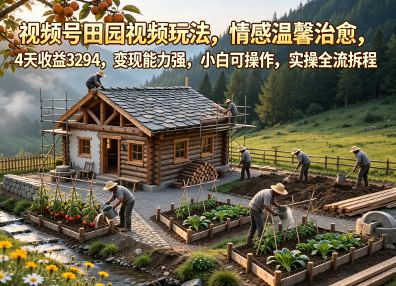 视频号田园视频玩法，情感温馨治愈，4天收益3294，变现能力强，小白可操作，实操全流程拆解-小灰云创